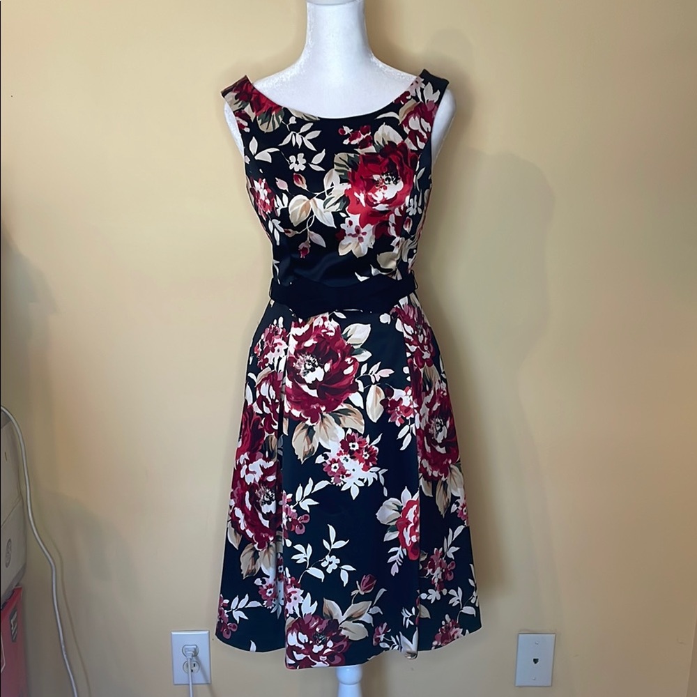 Pink and Red Sleeveless Pleated A-line Midi Dress for Wedding